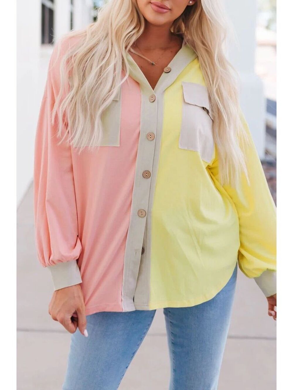 Hailey & Co Pastel Colorblock Waffle Knit Hooded Shacket Size L